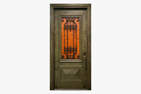 Double iron entry doors with intricate designs